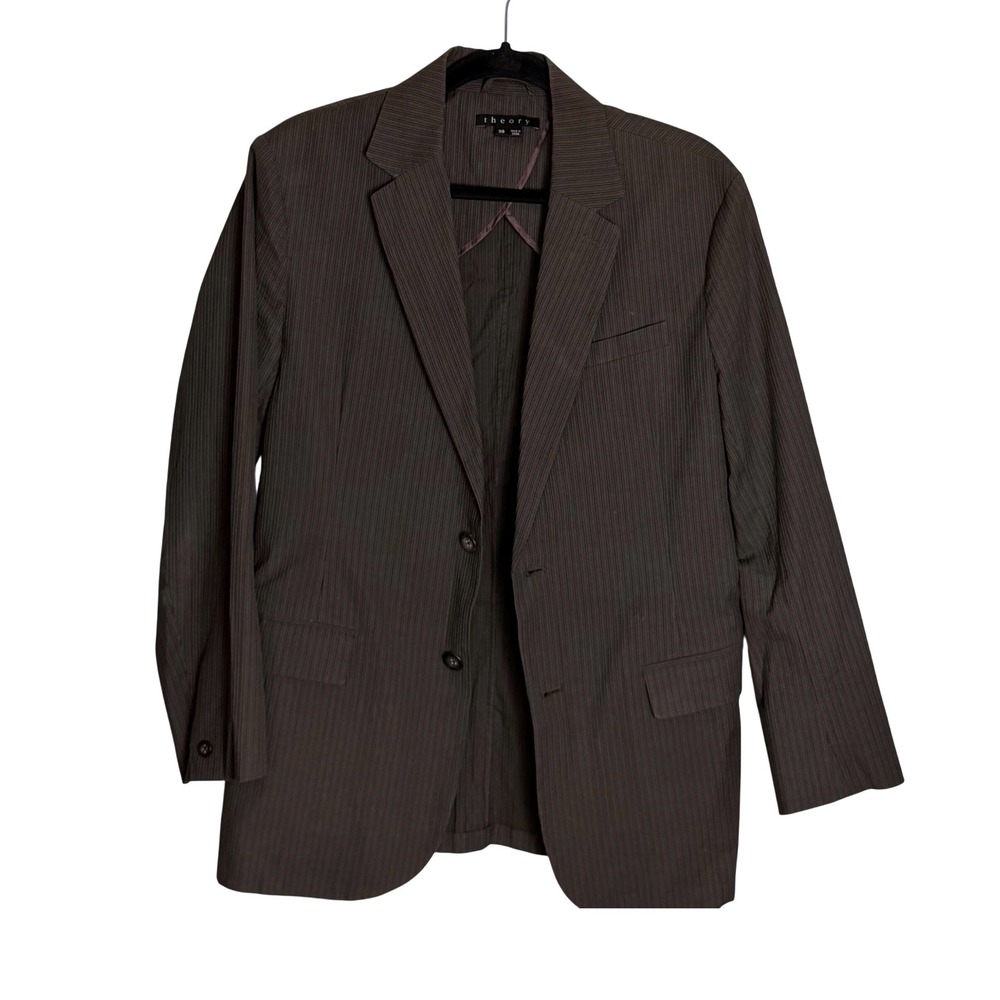 Theory Brown Pinstripe Cotton Blend Two Button Blazer Jacket Style Size 38 - Picture 2 of 5